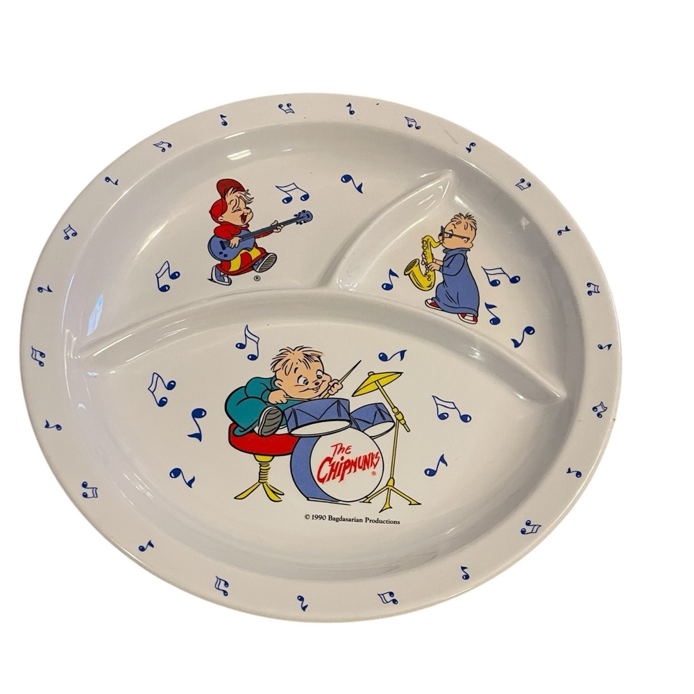 Vintage Melamine Divided Plate 10” – Chipmunks‎ Cartoon – Retro Kids Dishware